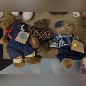 Vintage Stuffed Bears in Blue and Brown Outfits